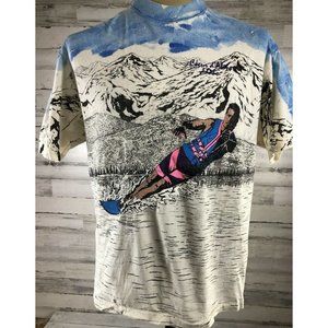 Vtg 90s Local Color Art Clothes L All over Hand painted Water Slalom Skiing CDA